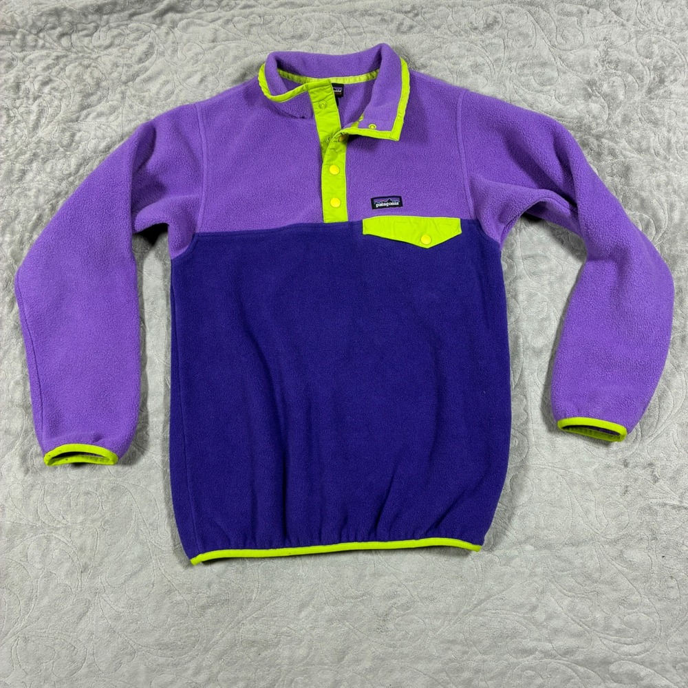 Patagonia Girls Synchilla Snap-T Fleece Pullover Size L 12 Purple Camping Hiking
